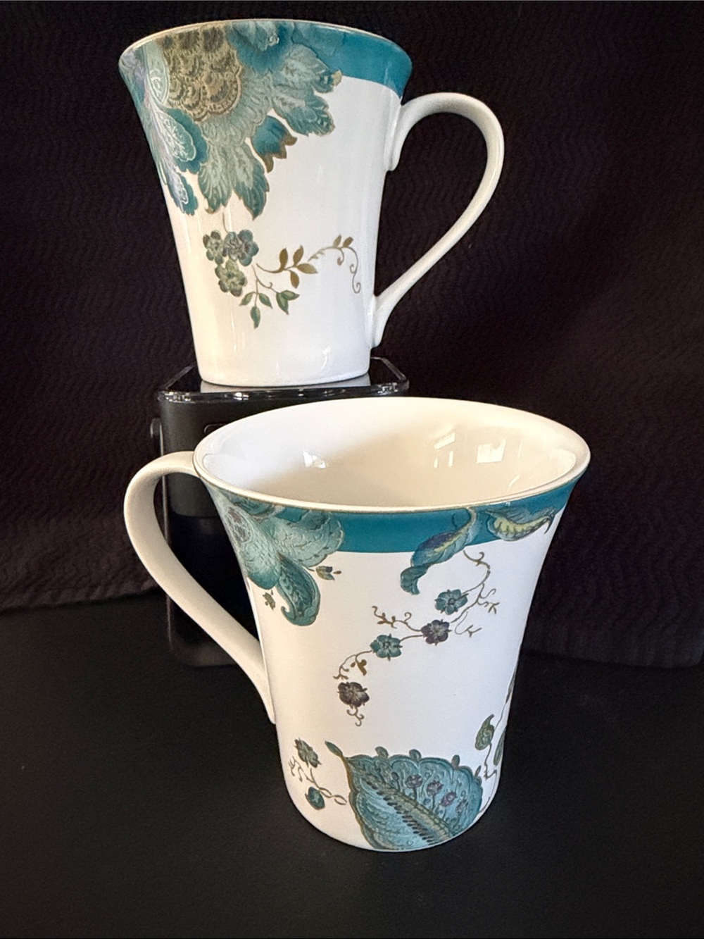 222 Fifth Eliza Teal Floral Porcelain Mugs - Set of 2